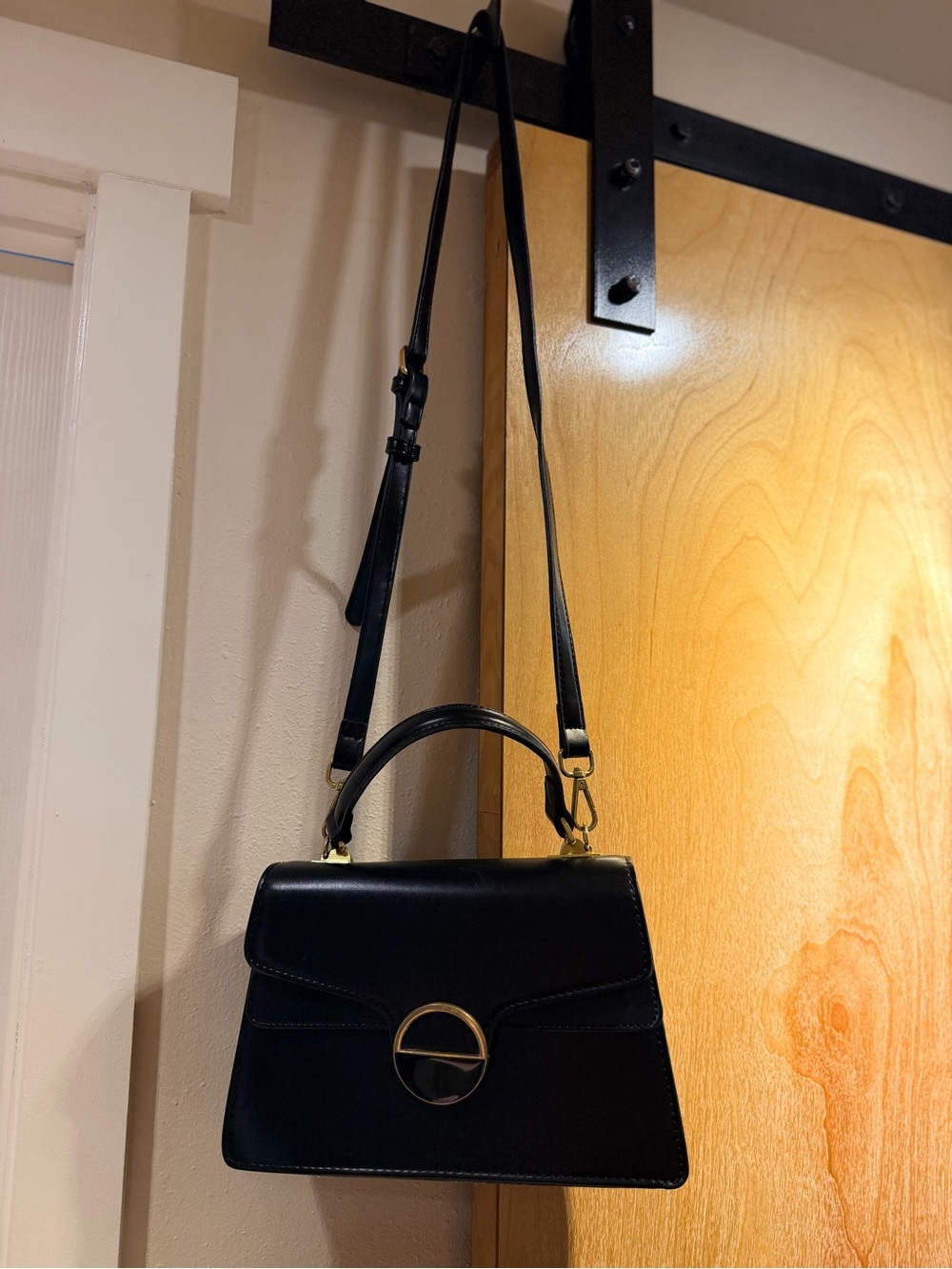 Rachel Zoe Black Leather Top-Handle Satchel with Gold Hardware